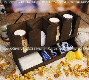 Стойка из дерева для кофейни (салфетки, трубочки, сахар, сливки), фото №4