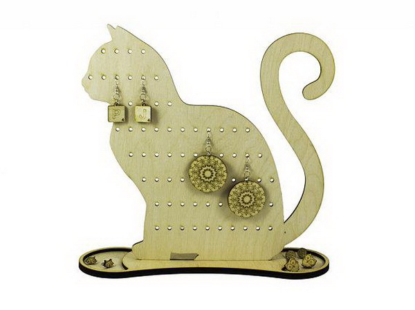 Подставка для сережек из дерева `Кошка`