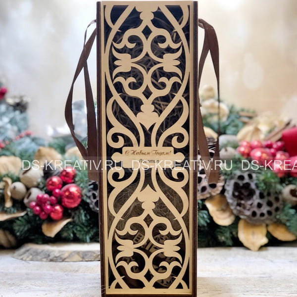 Коробка для вина из дерева на Новый Год 2019
