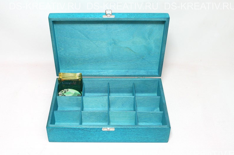 Коробка из фанеры для чая цвет Тиффани