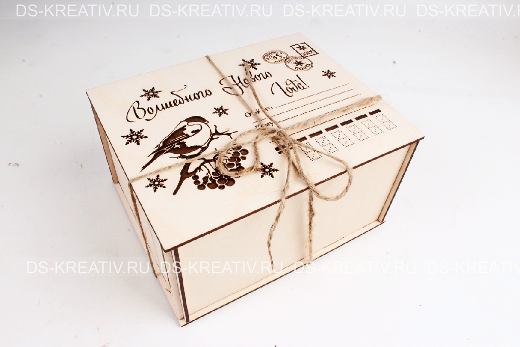 Подарочная коробка из фанеры `Снегири 1`