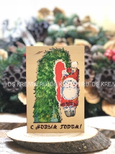 Деревянная открытка на Новый Год - Дед Мороз