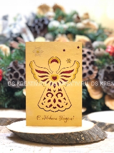 Деревянная открытка на Новый Год -Ангел