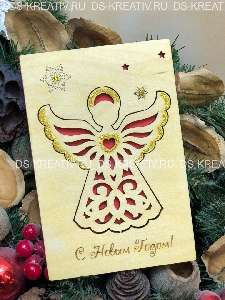 Деревянная открытка на Новый Год -Ангел, фото №2