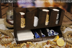 Стойка из дерева для Кофейни (салфетки, трубочки,сахар, сливки), фото №2