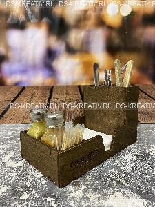 Подставка из дерева, для салфеток, вилок, ложек, соли и перца, фото №6